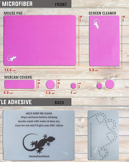 Mouse Pad Adhesive Bottom - Sticks to Any Surface - Portable - Webcam Covers and Screen Cleaner Included (Pink)