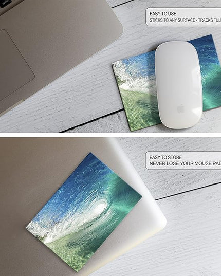 Adhesive Mouse Pad - Peel and Sticks to Any Surface - Travel Mouse Pad, Sticky for Any Surface - Excellent Tracking - Beach Barrel Wave