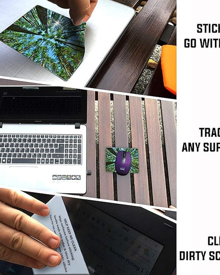 Mouse Pad Adhesive Bottom - Sticks to Any Surface - Portable - Webcam Covers and Screen Cleaner Included (Tall Trees)