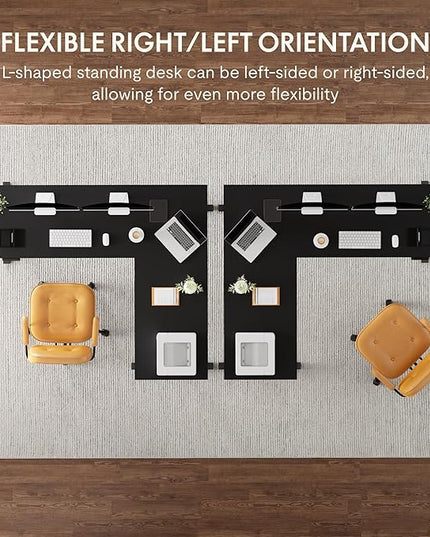 FLEXISPOT L Shaped Standing Desk, 71 x 63 Inch Electric Height Adjustable Corner Desk, Sit Stand Computer Workstation, Preset Controller, Home Office, Black Frame with Black Top