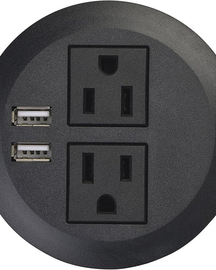 Kungfuking Desktop Power Grommet Power Outlet Socket Desk Data Center 2 Outlet with 2 USB Ports with 10 FT Extension Cord Black