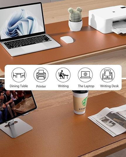 Aothia Leather Desk Pad Protector, Mouse Pad, Office Desk Mat, Non-Slip PU Leather Desk Blotter, Laptop Desk Pad, Waterproof Desk Writing Pad for Office and Home (Brown,23.6" x 13.7")