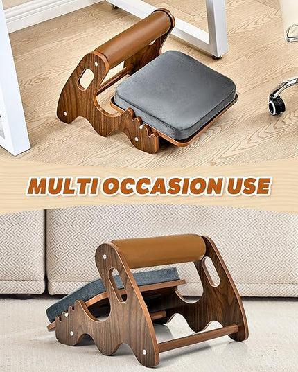 Foot Rest for Under Desk at Work- Adjustable Rocking Foot Stool with 3 Height Position and Soft Crossbar, Ergonomic Wooden Footrest with Soft Sponge Pad for Home, Office