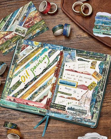 YUBX Landscape Washi Tape Set in Oil Painting Style 20 Rolls Scenery Drawing Masking Gold Foil Graphic Decorative Tapes for Arts, DIY Crafts, Journals, Planners, Scrapbook, Wrapping (Classic)
