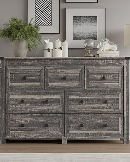 BORNOON 7-Drawer Dresser, Modern Wooden Storage Chest of Drawers, Dresser TV Stand, Wood Drawer Organizer with Metal Handles for Bedroom, Living Room, Hallway