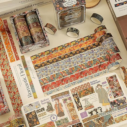 Songdao 12 Rolls Kyoto Charm Washi Tape Set Japanese Arts Adhesive Tapes Geometric Garden Decorative Masking Tape Sets for Craft, Kids, Scrapbook, DIY, Gift Wrapping (Floral Bird)