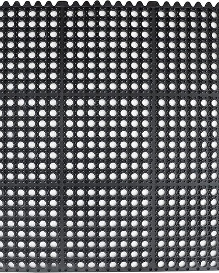 New Star Foodservice 54491 Commercial Grade Grease Resistant Anti-Fatigue Interlocking Rubber Floor Mat, 36" x 36", Black