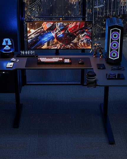 59 Inch L Shaped Standing Desk Adjustable Height,Gaming Electric Corner Standing Desk, Sit Stand Computer Table with Reversiable Splice Board, Black Carbon