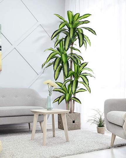 Ferrgoal Artificial Plants, 6 Ft Dracaena Tree Faux Plants Indoor Outdoor Decor Fake Tree with Woven Seagrass Basket Plants for Home Decor Office Living Room Porch Patio Housewarming