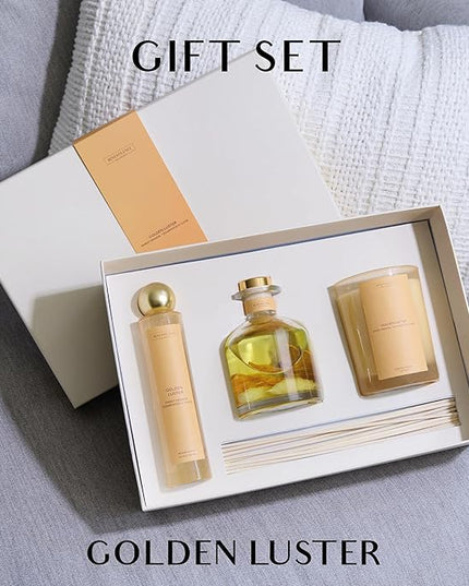 Benevolence LA Golden Luster Gift Box | Candle, Room Spray & Reed Diffuser | Orange, Cedarwood & Clove | Luxurious Home Fragrance | Ready for Gifting |Gift Set for Women
