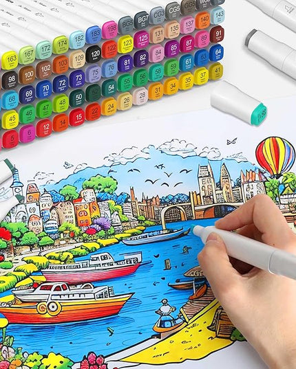 120 Colors Alcohol Markers Set, Dual Tip Fine & Chisel Drawing Markers Alcohol Marker with Case, Marker for Adults Children Coloring Artists Drawing Sketching Card Making and Illustration