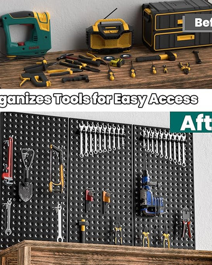 EVERHANGER Metal Pegboard Panels 24" x 12", Heavy Duty Steel Peg Boards for Garage, Pegboard Wall Organizer for Tool Storage and Organization, Black, 5 Pack