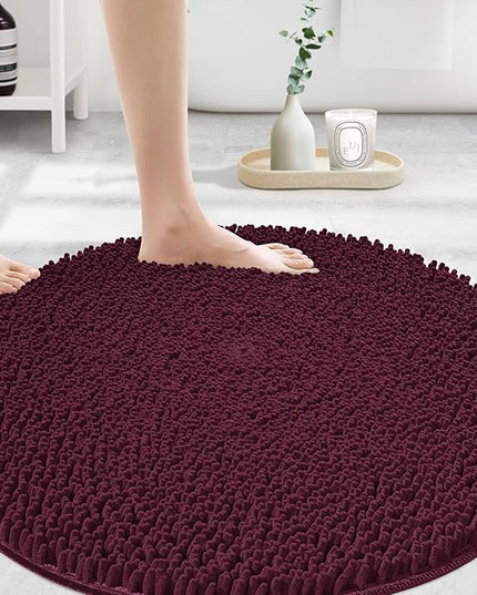 MAYSHINE Round Area Rug Set for Bathroom | Soft Plush Chenille Bath Mat, Water Absorbent Non-Slip Bathroom Rug | Washable Shag Carpet for Shower, Bedroom, or Home Décor | 36"x36" Round | Burgundy