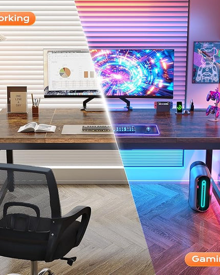 Huuger 63 x 31.5 inch Desk with Power Outlets & USB-C, 0.95 Inch Thicker Desktop, Robust Metal Tubes, Deep Computer Desk, Heavy Duty Office Desk, for Home Office, Rustic Brown