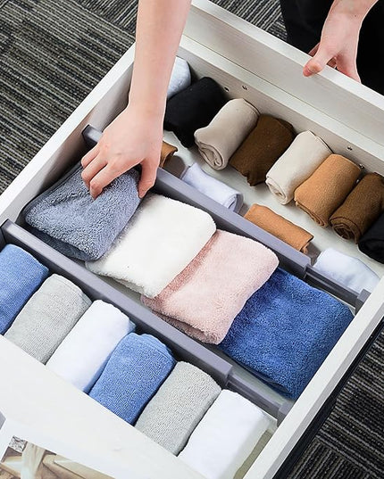 Utoplike Bamboo Drawer Dividers Large, Gray Kitchen Drawer Organizers Adjustable, Spring Loaded, Works in Dresser, Bathroom, Bedroom, Desk, 4 pcs, 2.4" H