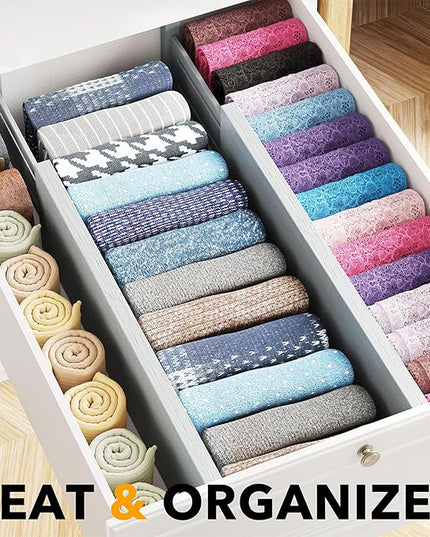 SpaceAid Bamboo 4 Pack Dresser Drawer Dividers, 4.65“ High Adjustable 17“-22” Drawer Organizers, Expandable Organization for Clothing, Clothes, Dressers, Gray