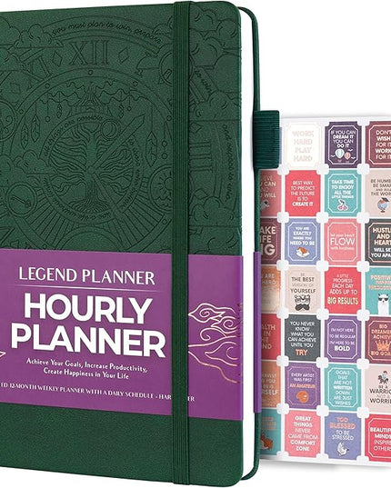 Legend Planner Hourly Schedule Edition – Deluxe Weekly & Daily Organizer with Time Slots. Time Management Appointment Book Journal for Work & Personal Life, Undated, A5 Hardcover – Dark Green Debossed