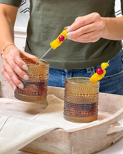 Kate Aspen Beaded Amber Drinking Glasses Set of 6-10 oz Vintage Glassware Set Jupiter Glasses, Cocktail Glass Set, Juice Glass, Water Cups Hostess Gift, Present, Gift for Newlyweds