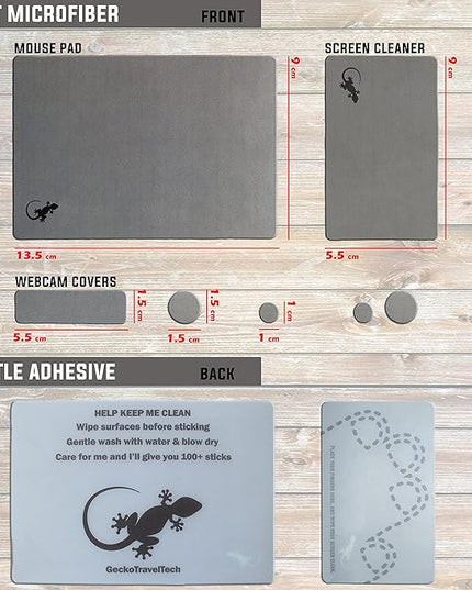 Mouse Pad Adhesive Bottom - Sticks to Any Surface - Portable - Webcam Covers and Screen Cleaner Included (Gray)