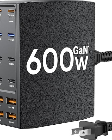 USB Charging Station (600W),12-Port USB C Charger Block with Dual 100W PD USB-C Fast Charging Station Hub for MacBook Pro/Air/All iPad Phone 17/16 15/14/13/Pro Max/Samsung Galaxy Note (Black)