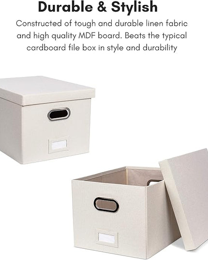 Internet's Best Collapsible File Storage Organizer Box with Lid - Decorative Linen Hanging Filing & Storage Office Box - Letter/Legal - Strong Durable - Toys Blankets Binders - Cream - 1 Pack