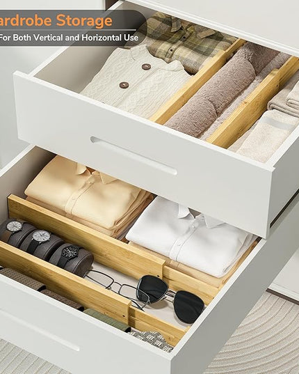 BAMEOS 3" H Large Bamboo Drawer Dividers Adjustable Drawer Organization Expandable Utensil Organizers for Kitchen Dresser Bathroom Bedroom and Office 4-pack