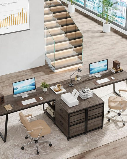 Tribesigns L-Shaped Desk with 3 Drawers, Reversible Corner Home Office Computer Desk with Shelves, 53-Inch Industrial PC Desk Study Writing Table Workstation for Small Space, Grey