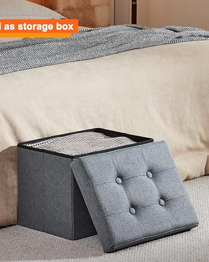 ALASDO Storage Ottoman Footrest Stool Small Ottoman with Storage Foldable Ottomans Foot Rest Footstool Bench for Living Room 17x13x13inches Grey