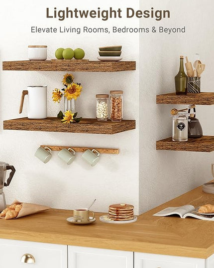 Vivelove 10 Inch Deep Floating Shelves 30 inch Long, 30 x 10 Wide Wall Shelves with Invisible Brackets, for Bedroom Bathroom Living Room Kitchen Office, Farmhouse Home Decor, Set of 2, Rustic Brown