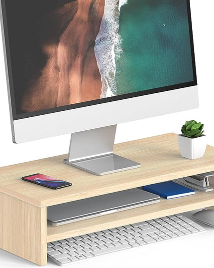 FITUEYES Monitor Stand - 2 Tier Computer Monitor Riser with 21.3 Inch Shelf, Wood Desktop Stand for Laptop Computer Screen, Desk Organization, Office Supplies