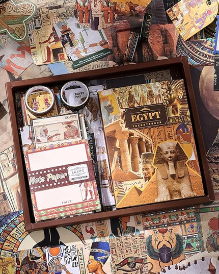 Scrapbooking Supplies Kit, Egyptian Vintage Aesthetic Scrapbook Kit for Bullet Junk Journal, Ancient Egypt DIY Journaling Supplies with Hieroglyph, Pharaoh, Pyramid, Unique Gift for Teens & Women