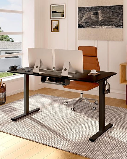 FLEXISPOT EN2 Whole-Piece Standing Desk with Clamp Power Strip, 40 x 24'' Electric Stand Up Height Adjustable Desk with Cable Management (Black Frame + 40" Black Top)
