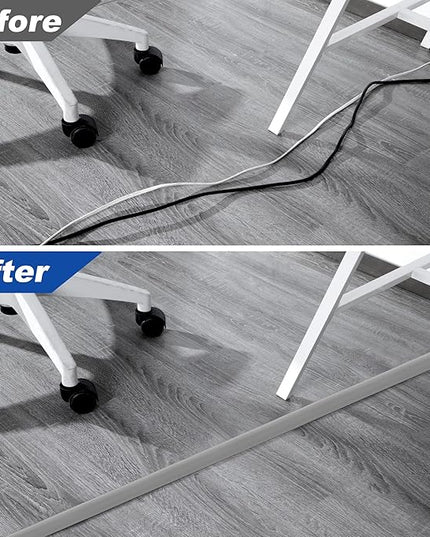 6ft Cord Covers - Grey Floor Cable Management, Hide Cord Cover, Electrical Cable Hider - Cavity: 0.78" W x 0.32" H