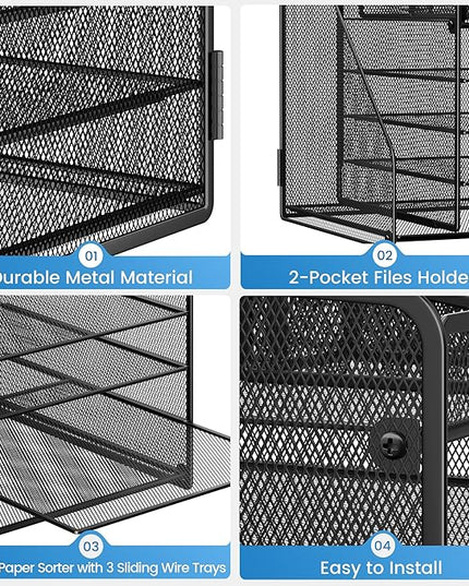 Lavatino Desk Organizer, 5-Tier Metal Mesh Paper Letter Tray with 1 File Holders & 7 Flexible Dividers for Office or Home Desk Organizers and Accessories, Keep Workspace Supplies Neat, Black