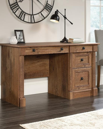 Sauder Palladia Computer Desk with Drawers, Home Office Desk with File Cabinet Storage Drawer, Cable Management, Keyboard Tray, in Vintage Oak finish