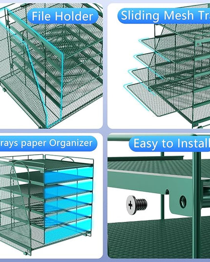 gianotter 6-Tier Paper Organizer With Magazine Holder, Desk Organizers and Accessories, Desk Accessories & Workspace Organizers, File Organizer for Office Supplies Storag (Green, 6-Tier)