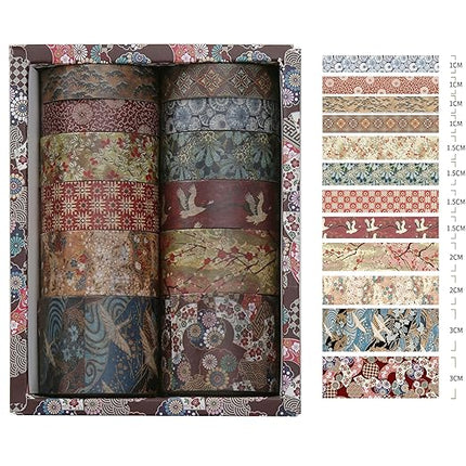 Songdao 12 Rolls Kyoto Charm Washi Tape Set Japanese Arts Adhesive Tapes Geometric Garden Decorative Masking Tape Sets for Craft, Kids, Scrapbook, DIY, Gift Wrapping (Crimson Fields)
