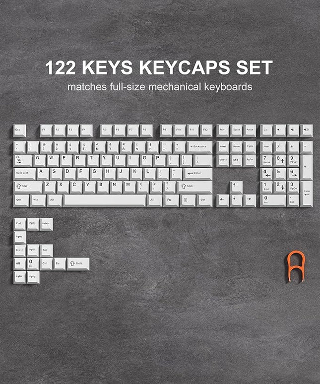 Womier Double Shot PBT Keycaps Set 138 Keys, Cherry Profile Custom Keycaps 60 65 75 100 Percent for 61/64/68/84/87/100/104/108 Retro Gaming Mechanical Keyboard, White
