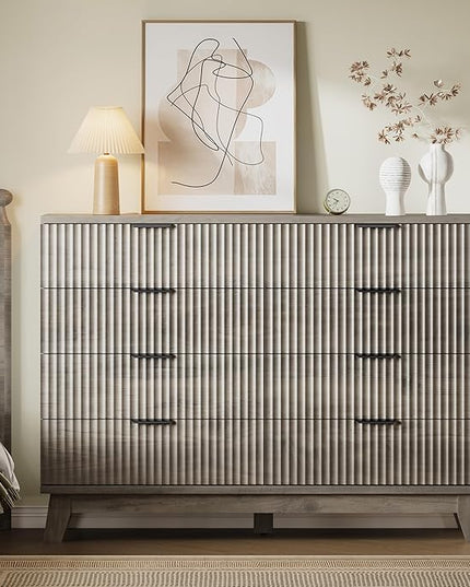 BORNOON 53" Tall Dresser for Bedroom, 8-Drawer Fluted Chest of Drawers, Modern Wood Highboy with Metal Slides and Handles, Anti-Tip Kit, Vertical Clothes Storage Organizer for Apartment, Closet