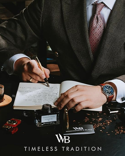 Wordsworth & Black Majesti Fountain Pen-(Gold), Luxury Case, 24K Gold Finish; 18K Gilded Medium Nib- Ink Cartridges, Refillable Ink Converter-Calligraphy Pen-Best Business Gift Set for Men & Women