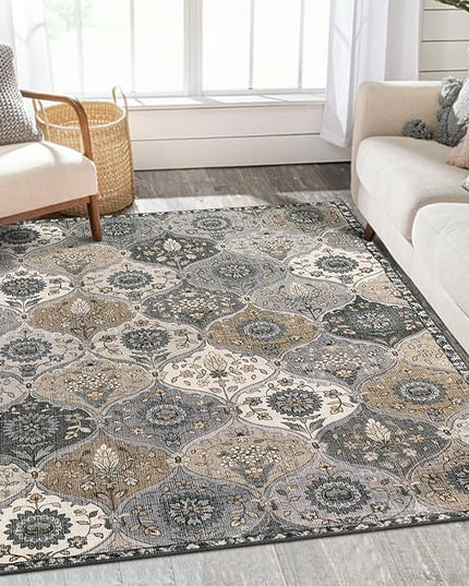 Lahome Moroccan Trellis Washable Area Rugs, 3x5 Rug for Bedroom Entryway Indoor Non-Slip, Small Oriental Accent Carpet for Living Room Kitchen Bathroom Office, Grey