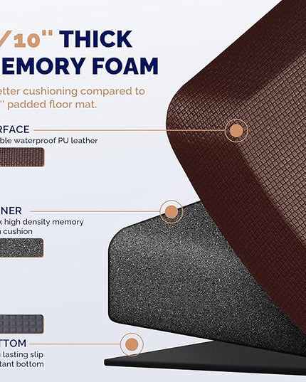 FEATOL Anti Fatigue Mat for Standing, 9/10 Extra Thick Ergonomic Standing Desk Mat, Comfort & Durable Memory Foam Standing Mat at Home,Office All Day (20" x 32", Brown, 1PC)