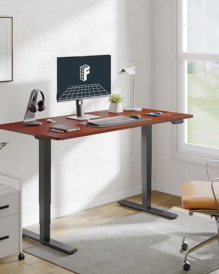 FLEXISPOT E6 MAX Dual Motor 60x24 Inch 3-Stage Heavy Duty Standing Desk, 330lbs Weight Capacity, Height Adjustable Desk w/Cable Management & Wheels (Seamless Mahogany Desktop + Black Frame)