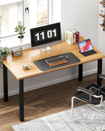 Need Computer Desk, 47 inch Home Office Desk, Modern Simple Style Home Office Gaming Desk, Basic Writing Table for Study Student, Black Metal Frame, Teak