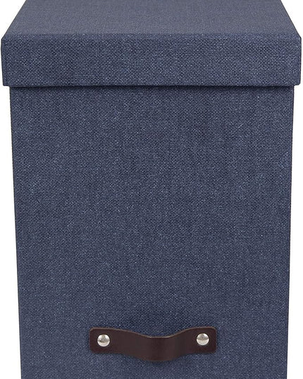 Bigso John Desktop File Box - File Storage Box and Document Organizer for Important Paperwork - Durable Hanging File Box with a Lid and Leather Handle - 7.36 in x 13.26 in x 10.51 in - Blue