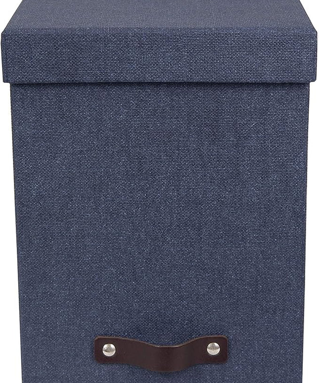 Bigso John Desktop File Box - File Storage Box and Document Organizer for Important Paperwork - Durable Hanging File Box with a Lid and Leather Handle - 7.36 in x 13.26 in x 10.51 in - Blue