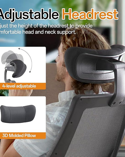 BOLISS Big and Tall Office Chair with Adjustable Headrest High Back Desk Chair Wide Seat Flip-up Arm 400pound Weight Capacity 8+Hours Use Breatheable Back(Black)