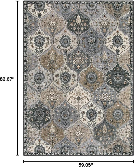 Lahome Moroccan Trellis Washable Area Rug, 5x7 Rugs for Living Room Indoor Non-Slip, Large Oriental Accent Throw Carpet for Bedroom Entryway Bathroom Office, Grey