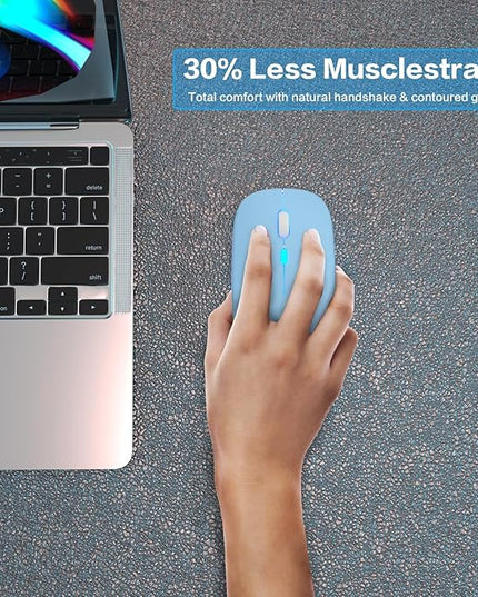 Wireless Bluetooth Mouse Rechargeable Laptop Mice with LED Use Portable(BT5.2 and USB 2.4G) Dual Mode Connection Silent Slim Computer Mouse for Laptop/iPad Tablet/Apple MacBook/PC(Blue)