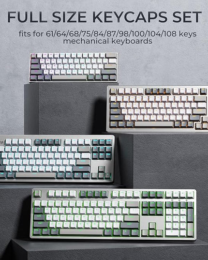 OHY XVX Shine Through Keycaps -133 Keys Cherry Profile Double Shot PBT Keycaps Compatible for 60%/75%/100% Retro Gaming Mechanical Keyboard-Milk Light Gray